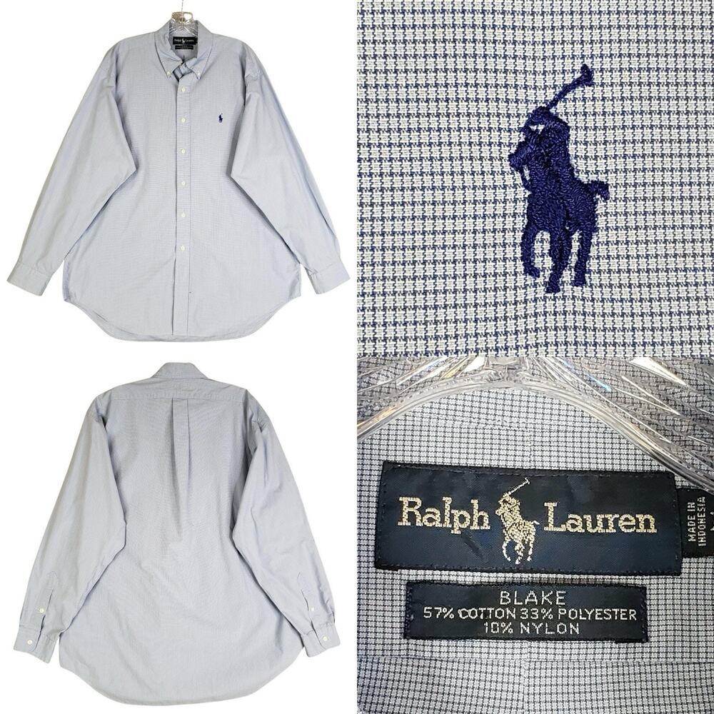 Polo Ralph Lauren Oxford Shirt Mens Size Large L‎ Button Down Solid Blue Blake